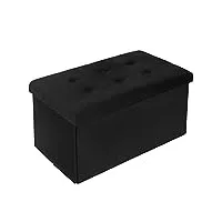 woltu banc de rangement en velours, tabouret pouf pliable cube coffre de rangement, repose-pieds capacité de charge 300 kg, 80 l 76x37,5x38 cm noir, sh70sz