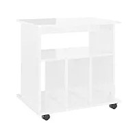 vidaxl armoire à roulettes meuble de rangement armoire de bureau sur roulettes fourniture de bureau intérieur blanc brillant 60x45x60 cm aggloméré