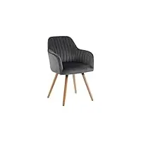 vente-unique - chaise avec accoudoirs en velours et métal effet bois - gris - eleana