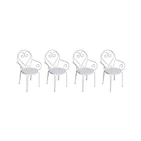 vente-unique - lot de 4 fauteuils de jardin empilables en métal façon fer forgé - blanc - guermantes de mylia