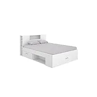 lit leandre avec tête de lit rangements et tiroirs - 140x190cm - coloris : blanc