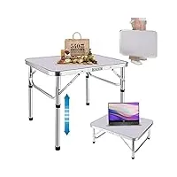 table de salle à manger avec hauteur réglable pour un petit espace, table de cuisine pliante en aluminium, table de jardin, buffet, camping, pique-nique, 60 x 45 x 26 cm/56 cm