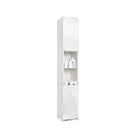 mondeer - meuble colonne de salle de bain - armoire de rangement avec 2 portes brillantes, 6 Étagères réglables, moderne, bois, 30 x 30 x 184cm blanc