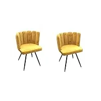lot de 2 chaises rondes en velours | l 53 x p 51 x h 80 cm | jaune| 4 pieds en métal