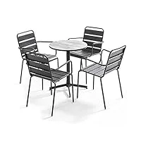 oviala tivoli - table de jardin ronde 4 fauteuils acier gris
