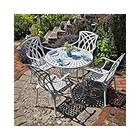 lazy susan salon de jardin: 88 cm table mia ronde en blanc avec 4 chaises april et coussins terracotta en aluminium résistant aux intempéries | facile à assembler