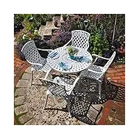 lazy susan salon de jardin: 88 cm table mia ronde en blanc avec 4 chaises rose en aluminium résistant aux intempéries | facile à assembler