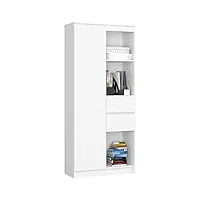 adgo r15 r80 1d 2sz clp bibliothèque avec casiers, tiroirs, étagère de rangement ouverte, étagère de bureau, étagère de dossiers, étagère murale (livraison en 3 paquets) (blanc)