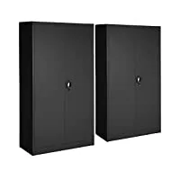 tectake 2 vestiaires métalliques 5 niveaux avec penderie intégrée meuble de rangement armoire de rangement – diverses couleurs (noir)