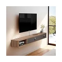 meuble tv bas en bois avec 2 portes pivotantes, buffet suspendu, console médias, meuble tv tv avec trous pour câble (180 cm, marron)