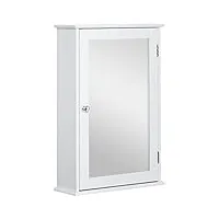 kleankin armoire murale de salle de bain avec miroir - armoire à glace - placard de rangement toilettes - 1 porte, 2 étagères - verre mdf blanc