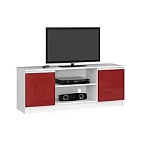 akord meuble tv k-140 | classique meuble télé | banc tele | moderne mauble television | h55 x l120 x p40 cm, poids 30 kg | couleur: blanc/rouge brillant