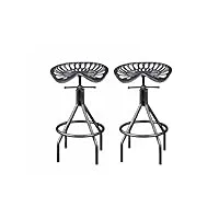 fmhome tabourets de bar industriels, lot de 2 chaise haute vintage- siège de type tracteur- hauteur réglable chaise de comptoir de cuisine- conception en fonte noir argent (couleur : silver)