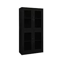 vidaxl armoire de bureau classeur armoire à dossiers armoire de classement stockage de fichiers noir 90x40x180 cm acier et verre trempé