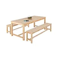 idmarket - salon de jardin uvita en bois table de jardin 180 cm + 2 bancs