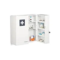 relaxdays armoire à pharmacie, verrouillable, 11 compartiments, acier, hlp: 53 x 53 x 21,5 cm, double porte, blanche 1 unité