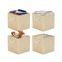 riwnni lot de 4 boîte de rangement en tissu, 33 x 33 x 33 cm, panier de rangement pliable, cube de rangement avec poignées, boite rangement pour vêtements, enfant jouets, livres (beige)