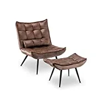 mcombo 4779 fauteuil de relaxation moderne avec coussin de taille pour salon, fauteuil de lecture rétro vintage, fauteuil rembourré, tissu microfibre, marron
