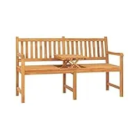 vidaxl bois de teck massif banc de jardin 3 places avec table meuble d'extérieur banc de patio meuble de jardin banc de terrasse arrière-cour 150 cm