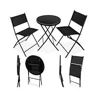 tectake set de balcon ou jardin, salon de jardin, 1 table et 2 chaises de jardin pliants, noir