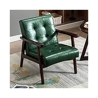 homemiyn fauteuil salon vintage en cuir, fauteuil en bois massif, fauteuil d'appoint vintage rembourrage Épais et dossier ergonomique pour salon, chambre, café, bureau vert