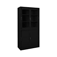 vidaxl armoire de bureau avec porte coulissante classeur armoire à dossiers armoire de classement stockage de fichiers noir 90x40x180 cm acier