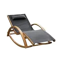 outsunny chaise longue fauteuil berçant à bascule transat bain de soleil rocking chair en bois charge 120 kg gris