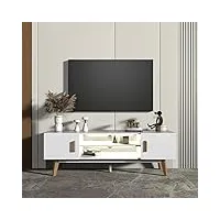 kalb lia meuble tv bas avec éclairage led intégré au look scandinave blanc 150 cm