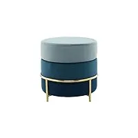 qiyano pouf en velours finement tissé avec structure en métal doré pour salon, chambre à coucher ou coiffeuse avec dégradé de bleu marine, grand et rond, couleur : bleu pétrole