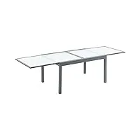 outsunny table à manger de jardin extensible table à rallonge rectangulaire plateau verre trempé dépoli châssis aluminium dim. 270l x 90l x 73h cm gris et blanc