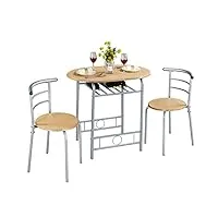 yaheetech salon de salle à manger 3 pièces - table à manger avec 2 chaises - table en bois - table de balcon pour balcon, salon, terrasse et bar - peu encombrant - couleur bois naturel