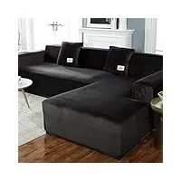 couverture sectionnelle de sofa,chaise longue couch cover,housses de canapé extensibles épaisses avec non-housses de canapé en mousse glissante en forme de l protecteur de meubles -noir chaise longue