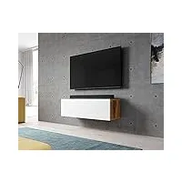 furnix lowboard bargo meuble tv bas, blanc, commode de 100 x 34 x 32 cm l x h x p, avec éclairage led, 2 compartiments avec porte « push click », montage mural possible