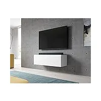 furnix lowboard bargo meuble tv bas, blanc, sans éclairage led, commode de 100 x 34 x 32 cm l x h x p, 2 compartiments avec porte « push click », montage mural possible