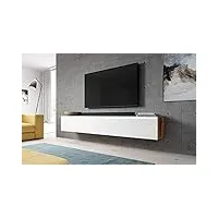 furnix lowboard bargo meuble tv bas, blanc, commode de 180 x 34 x 32 cm l x h x p, sans éclairage led, comporte 2 compartiments avec porte « push click », montage mural possible