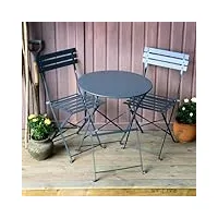 lazy susan 60 cm table de bistrot ronde alessia en gris avec 2 chaises de bistrot sans coussins | acier | résistant aux intempéries | peu d'entretien | garantie 3 ans