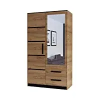 e- meubles armoire de chambre avec miroir | 2 portes pivotantes et tiroirs penderie (tringle) étagères (lxhxp): 103x202x40 cm garde-robe meuble d'entrée atlam 103 - gold craft eiche+ noir blanc