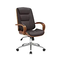 clp fauteuil de bureau yankton avec coque en bois et revêtement similicuir i chaise de bureau siège rembourrés i piètement métal, couleur:noyer/marron