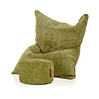 green bean© set: pouf + tabouret - pouf géant xxl avec pouf assorti | remplissage eps bean bag coussin de sol coussin d'assise intérieur intérieur lavable vert