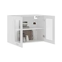 dioche meuble de cuisine suspendu avec 2 Étagères et portes en verre, armoire de rangement murale suspendu pour cuisine salle à manger, panneau de particules, 80x31x60 cm, blanc