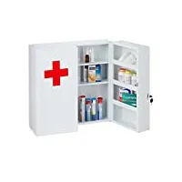 relaxdays armoire à pharmacie xxl, verrouillable, 11 compartiments, acier, hxlxp: 53,5x53x19 cm, 2 portes, blanc - rouge