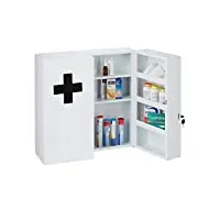 relaxdays armoire à pharmacie xxl, verrouillable, 11 compartiments, acier, hxlxp: 53,5x53x19 cm, 2 portes, blanc - noir