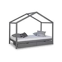homestyle4u lit enfant avec matelas 90x200 lit cabane lit enfant lit en bois gris tiroir de lit bébé