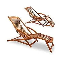 casaria® 2x chaises longues en bois d'acacia bain de soleil ergonomique avec appui tête transat jardin repose pieds amovible