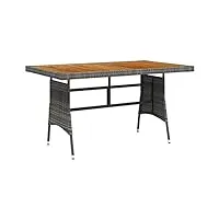 vidaxl acacia table de jardin table de salle à manger de patio meuble de repas de terrasse table à dîner d'extérieur gris 130x70x72 cm résine tressée