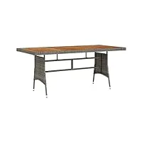 vidaxl acacia table de jardin table de salle à manger de patio meuble de repas de terrasse table à dîner d'extérieur gris 160x70x72 cm résine tressée