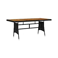vidaxl acacia table de jardin table de salle à manger de patio meuble de repas de terrasse table à dîner d'extérieur noir 160x70x72 cm résine tressée