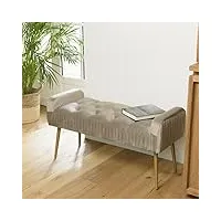 macabane albane - banc de lit velours taupe pieds métal doré