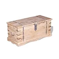 coffre de rangement en bois d'acacia + matériau : bois d'acacia massif avec finition brossée blanche