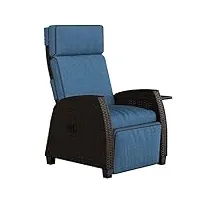 grand patio fauteuils inclinables en rotin, réglable chaise de jardin avec coussin, aluminium structure, protection uv, fauteuils relaxants pour intérieur, extérieur (marron rotin, blue coussin)